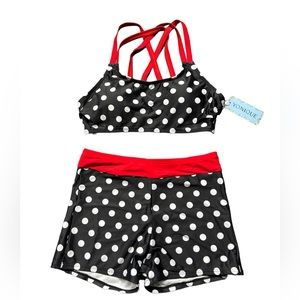 YONIQUE womens retro polka dot two piece bikini swim set w boy shorts bottom NWT